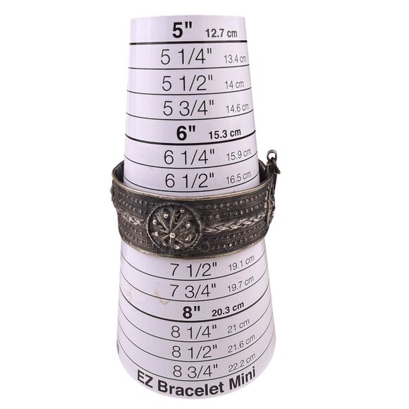 Antique Unknown Womens Silver Tone Metal Hinged Bracelet Intricate Handmade Desi - Picture 7 of 7
